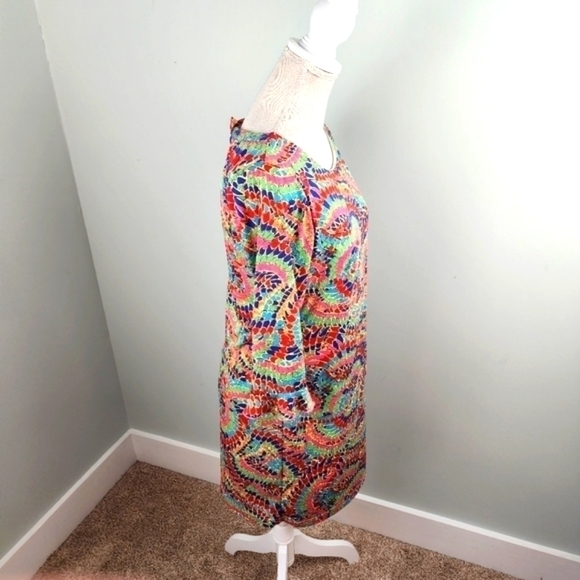 Joy Joy Colorful Geometrical Long Sleeve Midi Dress Scoop Neck Open Back Size XS - Picture 4 of 8